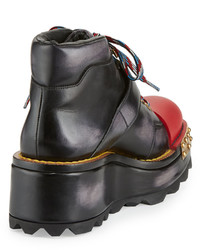 Prada Buckle Leather 60mm Hiking Boot Blackscarlet