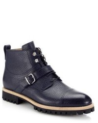 Bally Portland Pebbled Leather Lace Up Boots
