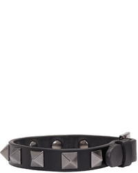 Valentino Balck Leather Rockstud Bracelet