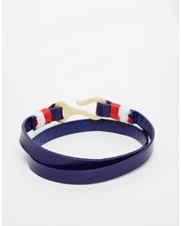 Asos Brand Nautical Wrap Leather Bracelet In Blue