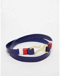 Asos Brand Nautical Wrap Leather Bracelet In Blue