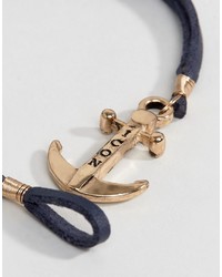 Icon Brand Leather Anchor Bracelet In Navy
