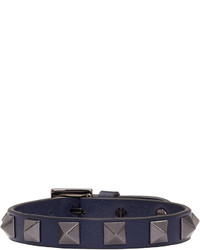 Valentino Navy Garavani Leather Rockstud Bracelet