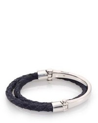 Miansai Rovous Sterling Silver Braided Leather Half Cuff Bracelet