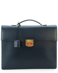 Salvatore Ferragamo Single Gusset Leather Briefcase Blue