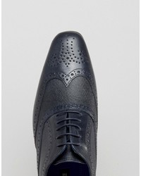 Red Tape Etched Brogues In Navy Leather