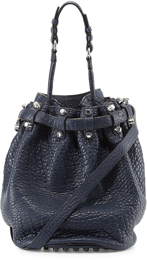 Alexander Wang Diego Studded Bucket Bag Navy | Where to buy & how to wear