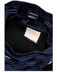 Clare Vivier Clare V Henri Small Leather Trimmed Velvet Bucket Bag Navy