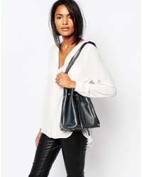 Whistles Leather Bucket Bag With Adjustable Strap In Navy