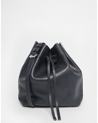 Whistles Leather Bucket Bag With Adjustable Strap In Navy