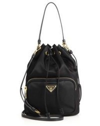 Prada Mini Nylon Leather Bucket Bag