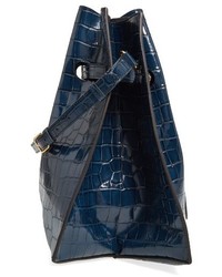 Mulberry Tyndale Croc Embossed Calfskin Leather Bucket Bag Blue