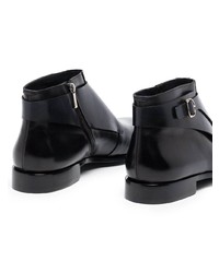 Santoni Double Buckle Leather Ankle Boots