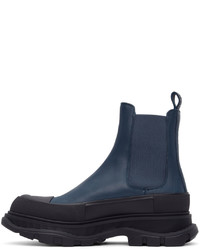 Alexander McQueen Navy Black Tread Slick Chelsea Boots