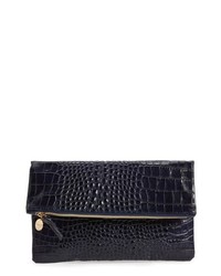 Clare V. Croc Embossed Leather Foldover Clutch