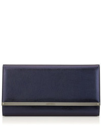 Jimmy Choo Maia Navy Etched Metallic Leather Accessory Clutch Bag