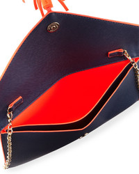 Neiman Marcus Neon Contrast Envelope Clutch Bag Navy