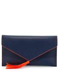 Neiman Marcus Neon Contrast Envelope Clutch Bag Navy