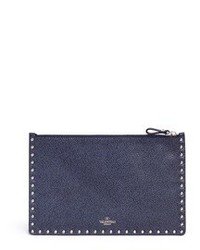 Valentino Rockstud Large Leather Flat Zip Pouch