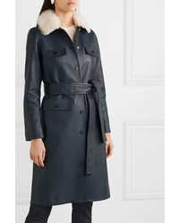 Yves Salomon Belted Shearling Trimmed Leather Coat