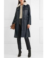 Yves Salomon Belted Shearling Trimmed Leather Coat