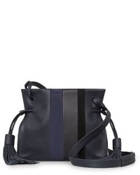 AllSaints Casey Calfskin Leather Suede Tassel Crossbody Bag Blue