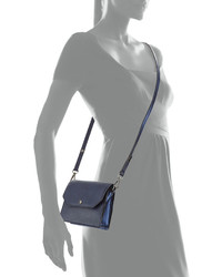 Neiman Marcus Contrast Trim Faux Leather Crossbody Bag Navydark Blue