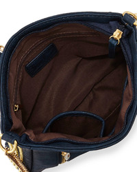 Neiman Marcus Faux Leather Studded Crossbody Bag Navy