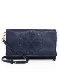 Tory Burch Perforated Logo Fold Over Leather Crossbody Bag