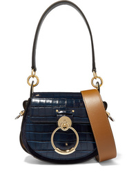 Chloé Tess Small Croc Effect Leather And Suede Shoulder Bag