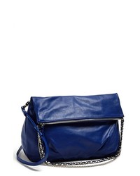 Trouve Foldover Leather Crossbody Bag Large Blue Mazarine