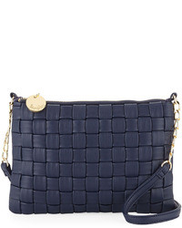 Neiman Marcus Woven Faux Leather Crossbody Bag Navy
