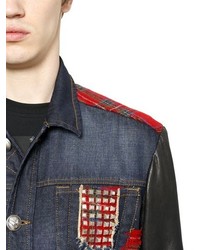 Philipp Plein Studded Leather And Cotton Denim Jacket