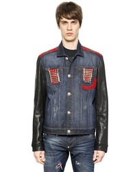 Philipp Plein Studded Leather And Cotton Denim Jacket