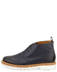 Giorgio Armani Textured Leather Chukka Boot With Cork Sole Blue