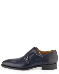 Magnanni For Neiman Marcus Leather Double Monk Shoe Navy