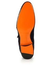 Santoni Woven Leather Suede Monk Strap Shoes