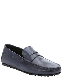 Tod's Navy Leather City Moc Toe Penny Driving Loafers