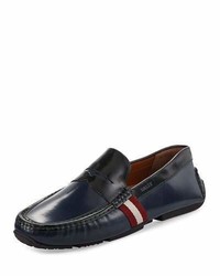 Bally Perceval Leather Driver With Trainspotting Stripe Inkdark Emerald