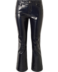 Navy Leather Flare Pants