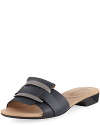 Neiman Marcus Belicia Leather Flat Slide Sandal Blue