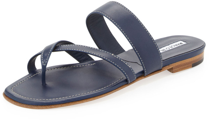 navy blue leather flip flops