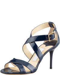 Navy Leather Heeled Sandals