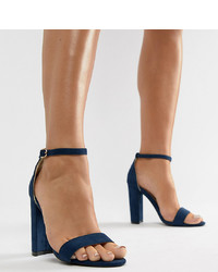 Glamorous Wide Fit Navy Barely There Block Heeled Sandals