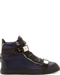 Navy Leather High Top Sneakers