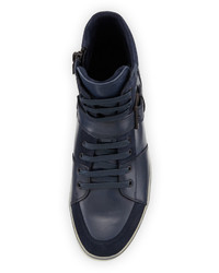 Kenneth Cole Brand Slam Leather High Top Sneaker Navy