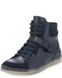 Kenneth Cole Brand Slam Leather High Top Sneaker Navy