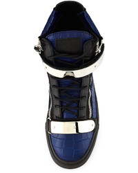 Giuseppe Zanotti Croc Embossed High Top Sneaker Blueblack