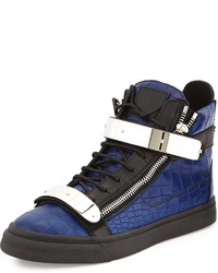 Giuseppe Zanotti Croc Embossed High Top Sneaker Blueblack