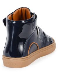 Bally Herick Leather High Top Sneakers Navy
